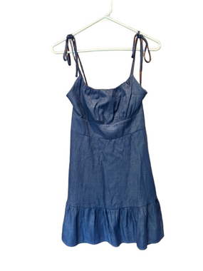 Speechless Blue Denim Tie Strap Empire Waist Mini Summer Casual Dress Size Large